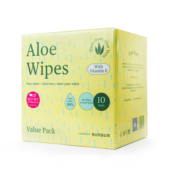 Aloe Wipes With Vitamin E (60 Wipes X 10 Packs)